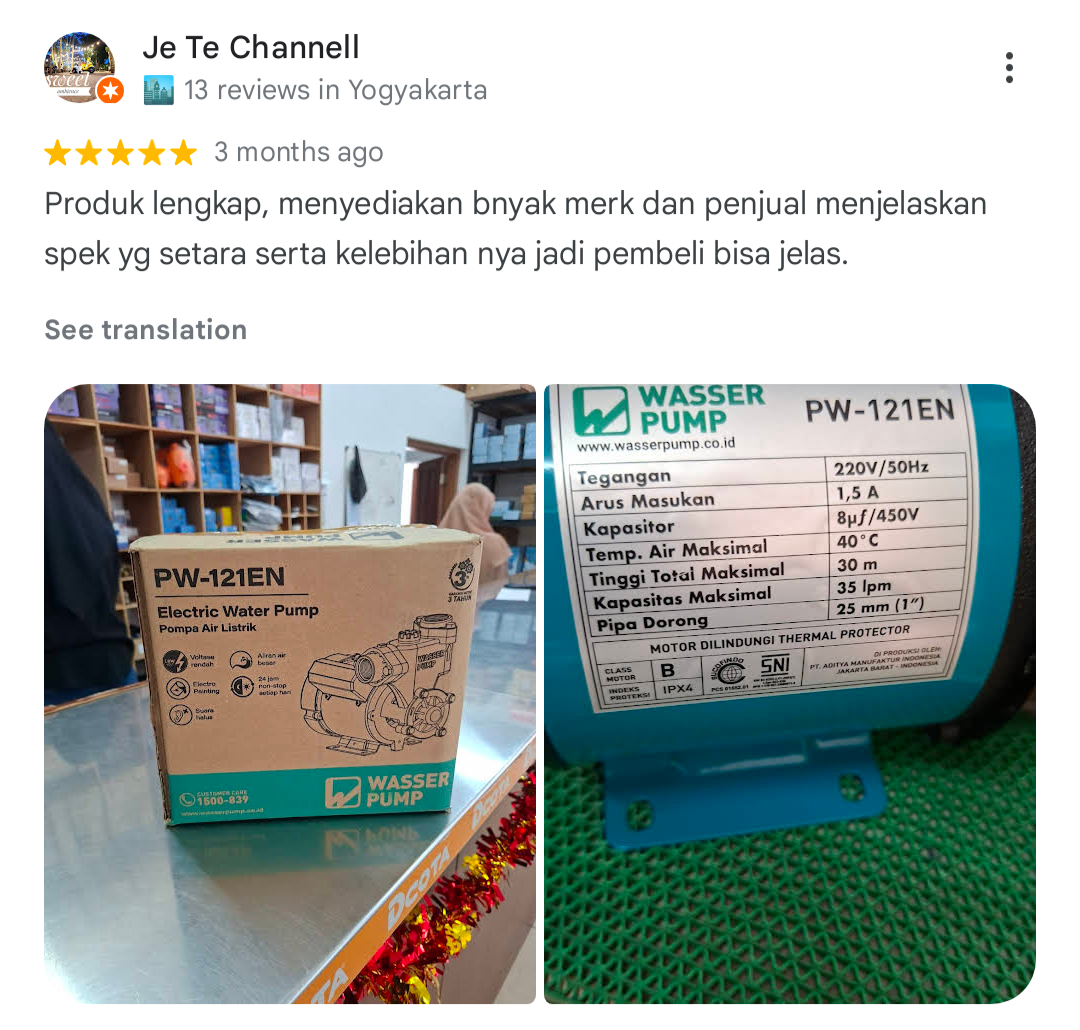 Google Maps review pelanggan CV Sumber Air