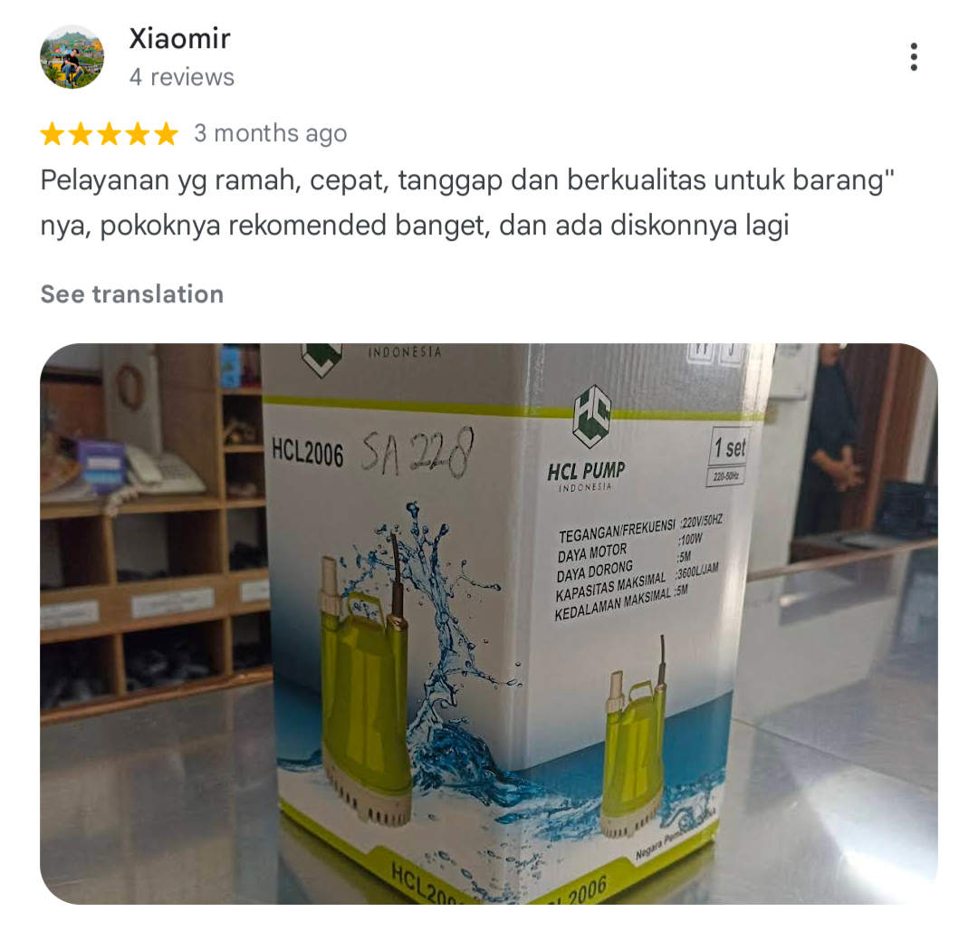 Google Maps review pelanggan CV Sumber Air